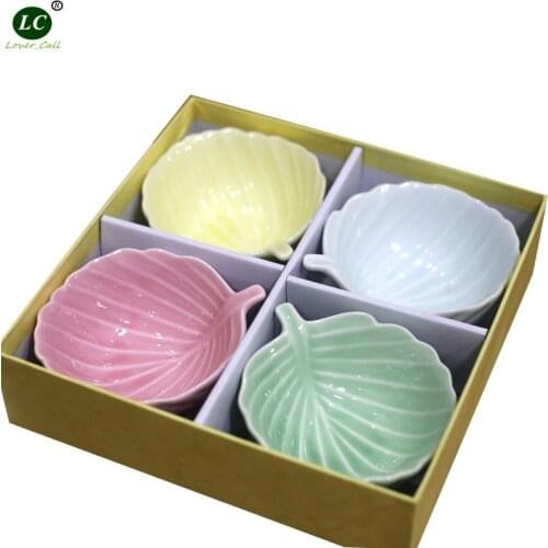 4pcs Leaves Shape Bowl Ceramic Mixing Mini 200ml Bowl Beautiful Salad Bowl Unique Tableware Set Gift Decor