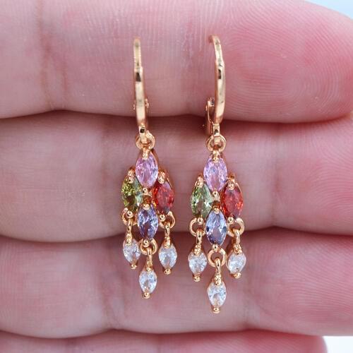 Fashion Jewelry Gold Color Rainbow Zircon CZ Palace Chandelier Dangle Earrings for Women