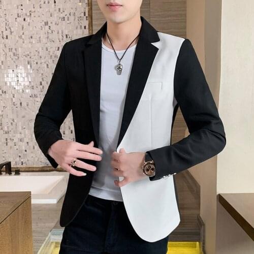 2021 New Mens Casual Flow Dual-Color Patchwork Suit Youth Fashion Color Matching Trendy blazer