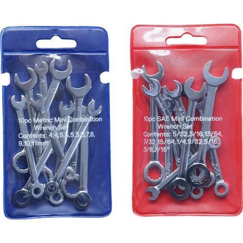 10pcs Mini Wrenches Set Spanner Hand Tools Anti Slip British and Metric Type Dual Use Wrench Portable Home Repair Combination