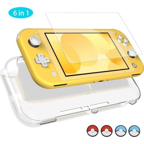 Kits for Nintendo Switch Lite with Tempered Glass Screen and TPU Case Protector, with 4 pcs for Joy Con Silicone Thumb Stick
