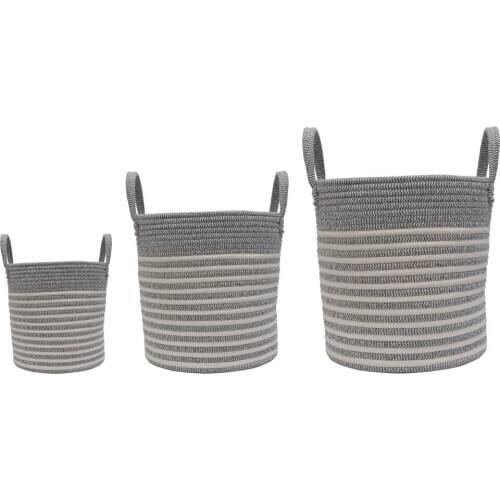 New Cotton Rope Storage Baskets Handmade Woven Dirty Clothes Laundry Basket Large Kids Toy Sundries Organizer Hamper With Handle