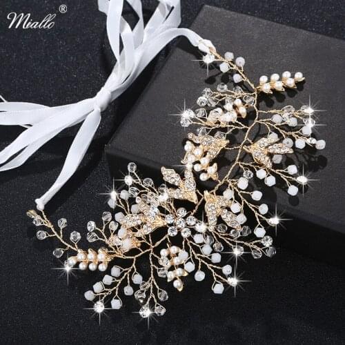 Miallo Newest Austrian Crystal Beads Hairpieces Handmade Crown Headbands Bride Hair Vine Wedding Hair Jewelry
