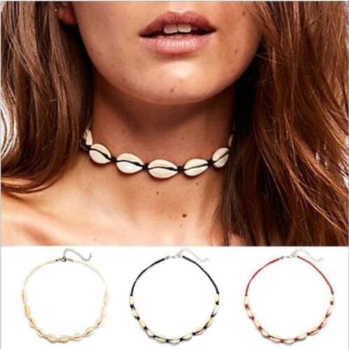 Bohemia Seashell Choker Necklaces Conch Shell Necklace Handmade Knitted Neckless Women Summer Beach Jewelry Sexy Chocker Gift