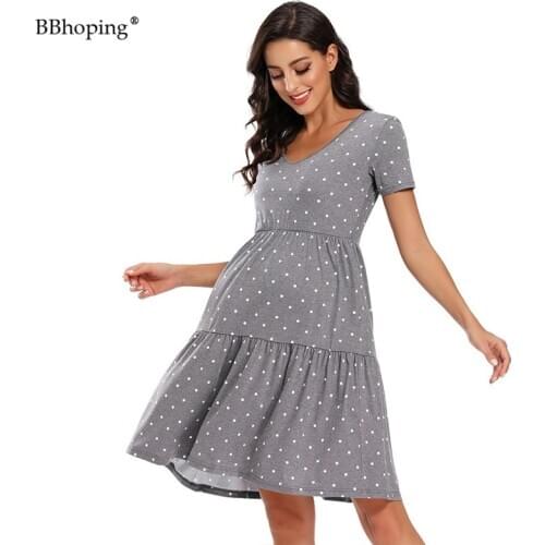 Women V Neck Polka Dot Maternity Clothes Short Sleeve Maternity Dresses Waist Pleated Elegant Casual Summer Dress for Pregnancy