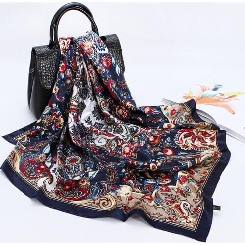 Fashion Paisley Print Hijab Scarf For Women Silk Satin Kerchief Neck Scarfs For Ladies 90*90cm Square Shawl Bandana Head Scarves