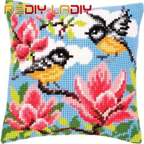 DIY Cross Stitch Cushion Cover Birds Flowers Chunky Cross-Stitch Kits 100% Acrylic Yarn Pillow Case Home Decor Hobby & Crafts