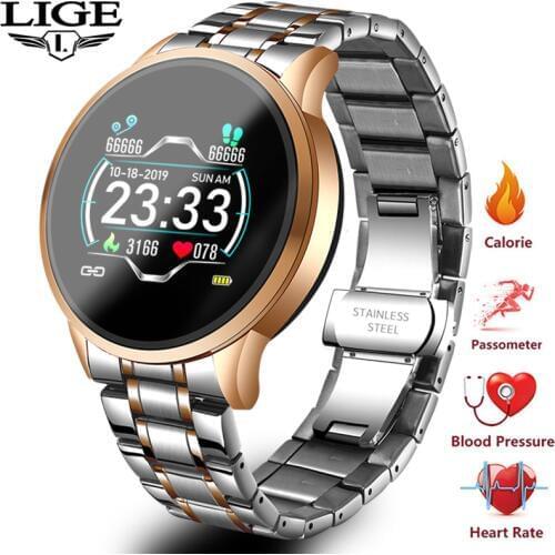 LIGE 2020 New Smart Watch Men Women Waterproof 1.3-inch color display Heart Rate Blood Pressure Clock for Boy Friend Gift Watch