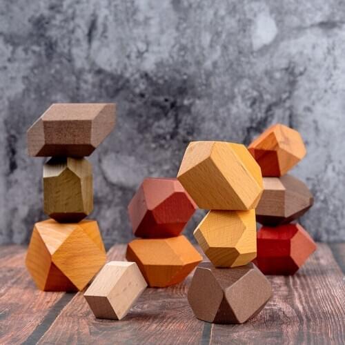 Tum Wooden Stones Building Block Wood Balancing Stacked Stones RAINBOW set Coloured Gams Wooden Rocks Montessori educational Toy
