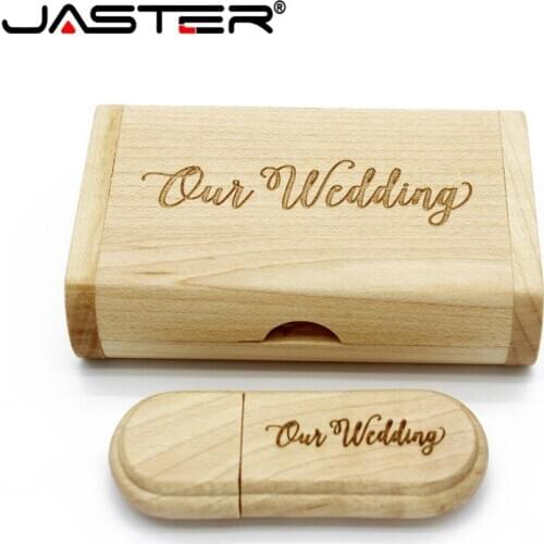 JASTER Maple USB Flash Drive with Box wedding Gift (5PCS Free Logo) 16GB 32GB 64GB USB 2.0 Flash Stick Pen Drive Wood Pendrive