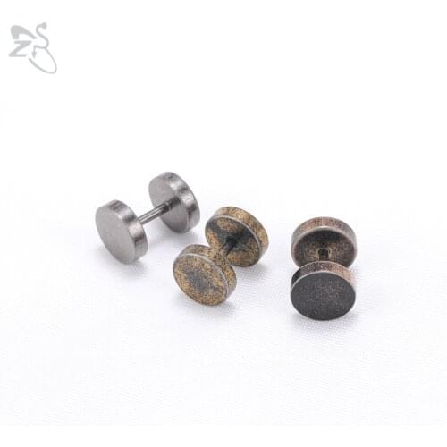 ZS Vintage Stainless Steel Stud Earring For Men Women Round Punk Antique Ear Helix Cartilage Piercings Unisex Ear Stud Jewellery
