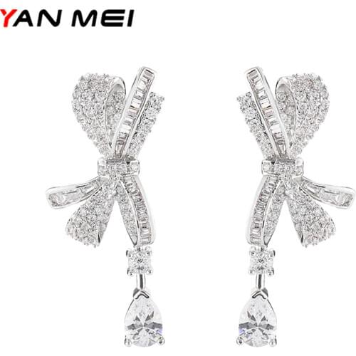 YAMMEI Zircon Bow Tie Earrings Female Fashion Jewelry Wedding Pendant Earrings Accessories High-end Jewelry YME9466