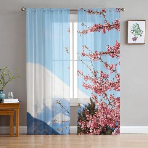 Japan Mount Fuji Cherry Blossoms Window Curtains Bedroom Modern Drape Sheer Tulle Valances Living Room Kitchen Voile Curtain