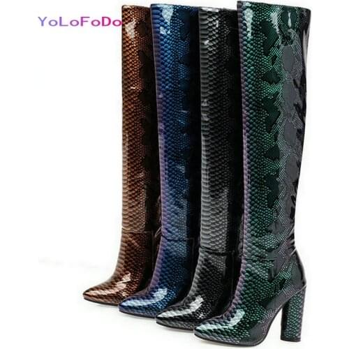 2021 Patent PU Leather Women Over the Knee Boots Round High Heel Pointed Toe Ladies Thigh Boots Side Zipper Autumn Winter Shoes