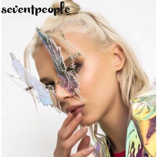 2020 Fashion Wings Rimless Sunglasses Women Unique Wing Frameless Sun Glasses Ladies Trendy Eagle Shaped Shades For Men UV400