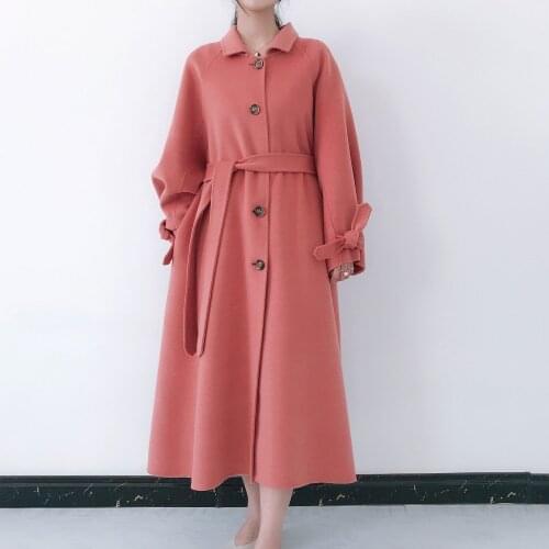 Korean High Quality Wool Coat Women 2020 A line SIngle Button Long Overcoat Blue Trench Coat For Women Outwear LX1955
