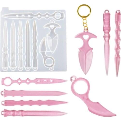 1 Pc Self Defence Dagger Mold Anti-Wolf Weapons Sword Silicone Mold Sword Axe Tacticals Pen Pendant Mold Making Tools