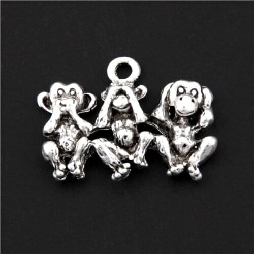 10Pcs Silver Color Monkey Charms Making Animal Pendant Metal Handcrafts Necklaces Jewelry Wholesales 16X23mm A3109