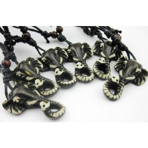FREE SHIPPING yqtdmy 12 pcs Tribal Black Elephant Cool Mens Adjustable Rope Biker Necklace