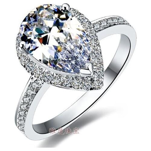 3 Carat Clear Pear Cut Wonderful D Color Diamond Ring for Women Romantic AU750 18K White Gold Ring
