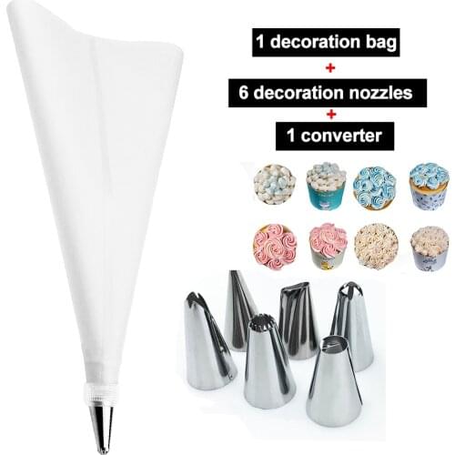 8Pcs/Set Silicone Kitchen Accessories Icing Piping Cream Pastry Bag 6 Stainless Steel Nozzle Set DIY Cake Decorating Tips Set