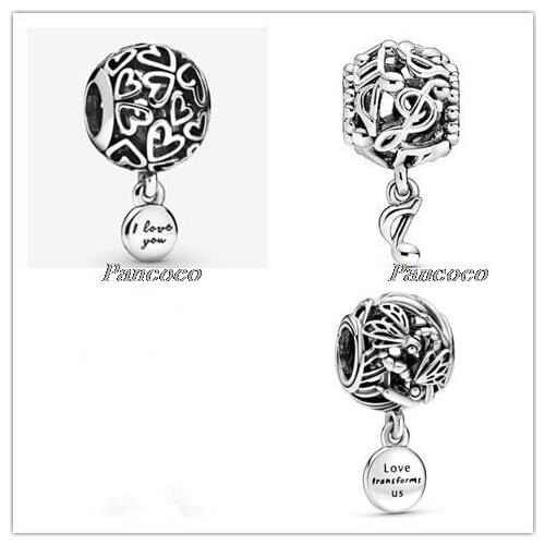 925 Sterling Silver Charm Openwork Dragonfly Love & Love Transforms Us Beads Fit Women Pandora Bracelet & Necklace Diy Jewelry