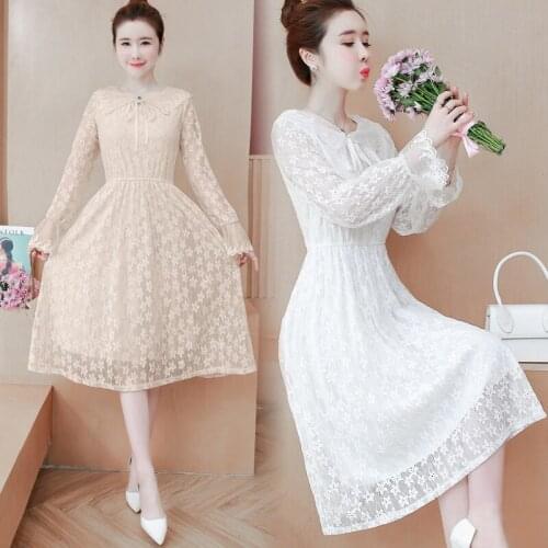 9881# Maternity Clothes Spring Autumn Long Sleeves Lace Solid Color Easy Matching Loose Stylish Dress for Pregnant Women