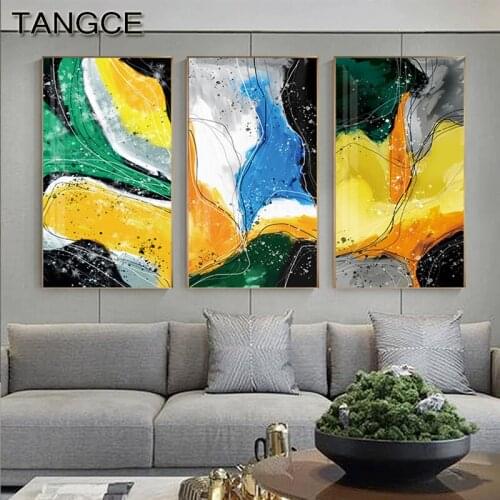 Abstract Big Blue Green Yellow Canvas Painting Modern Color Art Poster Print for Living Room Entrance HD Abstract Wall Art Decor