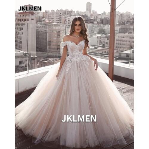 Princess Ball Gown Lace Wedding Dresses 2021 Off Shoulder Vintage Plus Size Sequined White Puffy Tulle Arabic Vestido De Novia
