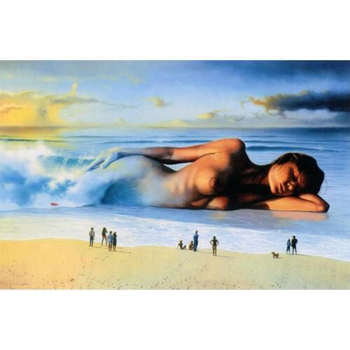 Free shipping abstract nude girl seascape people oil painting canvas prints printed on canvas ptints wall decoration pictures