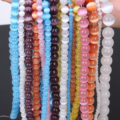 4-12mm Round Purple Blue Yellow Black Green Pink Cat Eye Glass Beads For Jewelry Making Beads 15'' Needlework DIY Beads