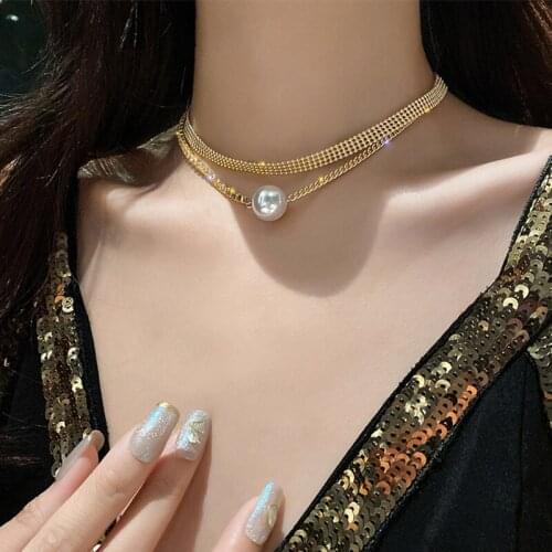 Fashion Simple Golden Wheat Ear Metal Clavicle Chain Pearl Pendant Necklace Personality Asymmetric Necklace Female Jewelry