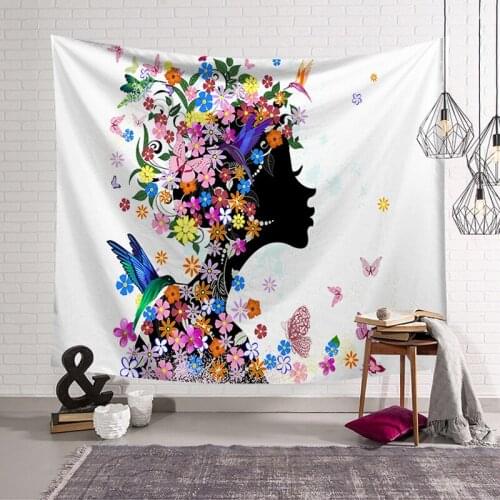 Black Women Silhouettes Tapestry Flower Bicycle Butterfly Art background Wall Hanging Decoration For Home Living Room