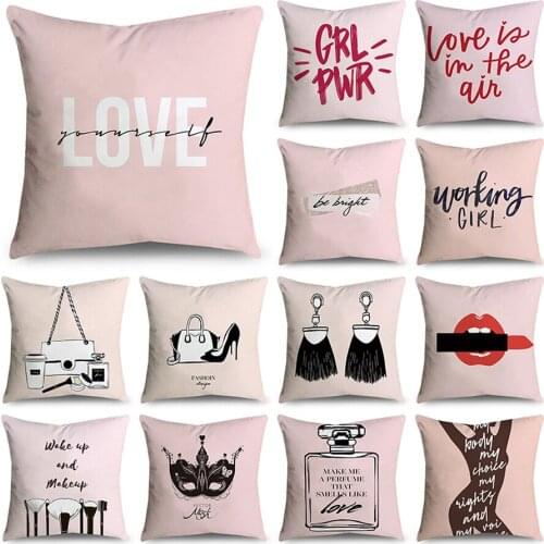 Cartoon Printing Cute Pink Letter Decorative Pillows 45 X 45 Cm Polyester Soft Sofa Throw Pillow Decorative Cushion Cover
