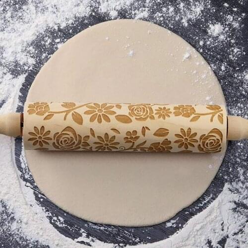 Wooden Various Patterns Of Rolling Pin Carved Embossing Baking Cookies Noodle Biscuit Fondant Cake Dough Patterned Roller