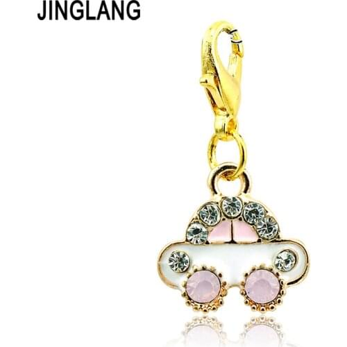 JINGLANG Free Shipping Fashion Lobster Clasp Girls Gold Color Charms White Rhinestone Car DIY Accessories Jewelry