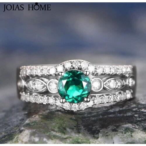 Joiashome Classic Emerald Ring With Round Shape Emerald Gemstones 6*6mm Green Color Gemstones 5a Zircon Wedding Party Gift
