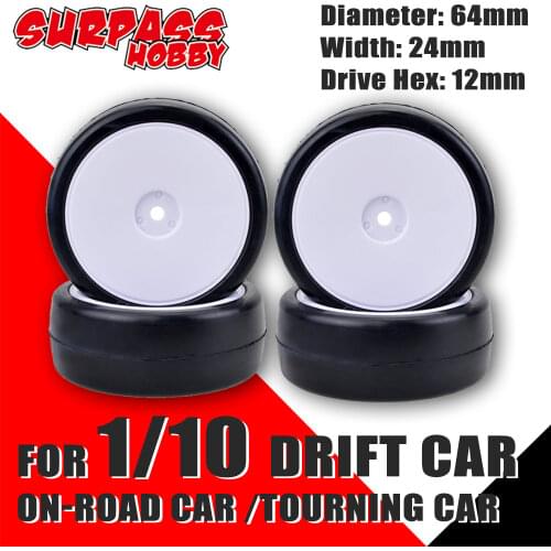 SURPASS HOBBY 4PCS 64MM Tires Wheels 1/10 RC Hard Pattern Drift On Road Car Hub Rim for 1/10 RC HSP HPI Sakura Tamiya Traxxas
