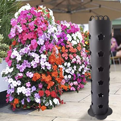 Faroot Plant Tower Container with Drainage Hole Free Standing Garden Vertical Decoration Black Garden Pots Flower Pots