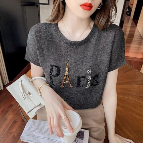 Korean Style Clothes Female t shirt summer O Neck knitting Ice silk short Sleeve t shirt Women Loose Tops Casual t shirts