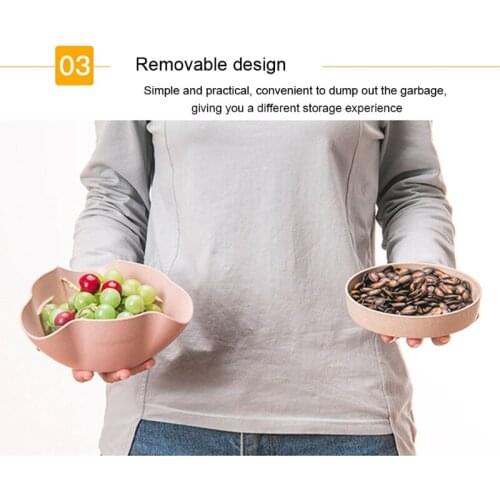 E7CB Creative Melon Seeds and Straw Fruit Plate Lazy Double Layers Dried Fruit Plate Split Fruit Bowl Detachable Fruit Plates