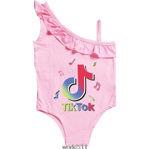 2021 New Girls' One-Piece Swimsuits Tik Tok Print Swimwear KidsBikini Cute Beach Wear Tik Tok Floral Swimsuits