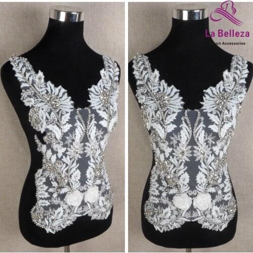 La Belleza Pure white handmade beaded beautiful large piece handmade beading Rhinestone patch wedding dress applique accessories