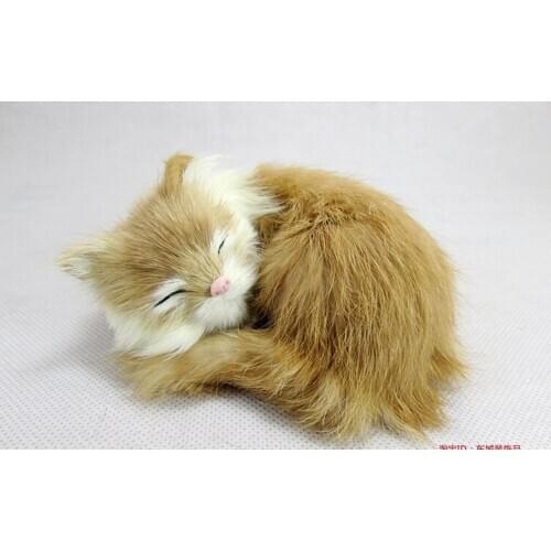 Small simulation cat toy polyethylene & furs sleeping yellow cat doll gift about 11x11x6cm 2048