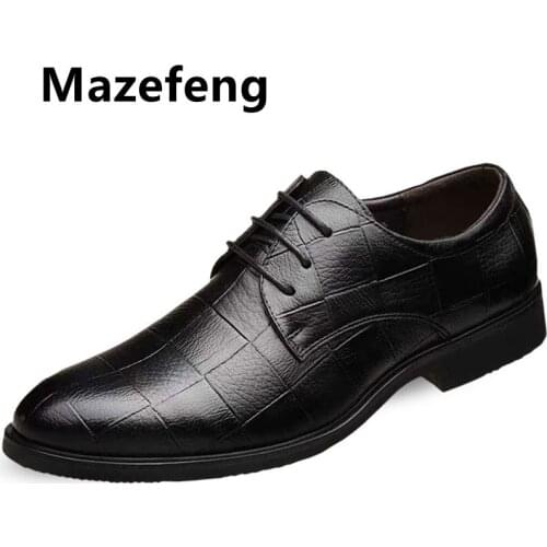 Mazefeng Brand 2021 Oxford Mens Dress Shoes Formal Business Lace-up Full Grain Leather Minimalist Shoes for Men Plus Size 38-48