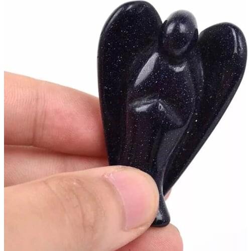 MOKAGY Natural Blue Sandstone Quartz Crystal Angel Figurine 2 inch 1pc