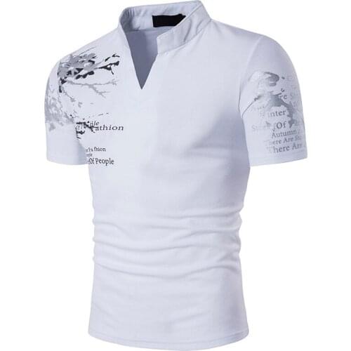 Mens Short Sleeved 2019 T-shirt with V-neck Print Men T Shirt Casual Man T Shirts Plus Size 3XL Printed Mens Tops