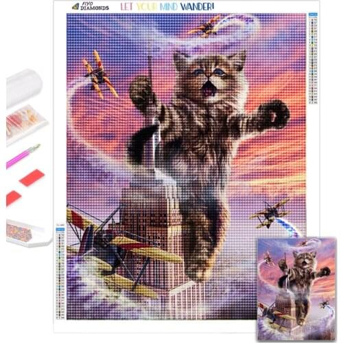 Full Drill Square Diamond Embroidery Cat Monster Diamond Painting Kit Animal Diamond Mosaic Cross Stitch Wall Stickers Art Gifts