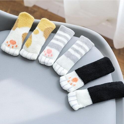 NEW 8Pcs Cat Paw Table Foot socks Chair Leg Covers Floor Protectors Non-Slip Knitting Socks For Furniture Cartoon Home Decor