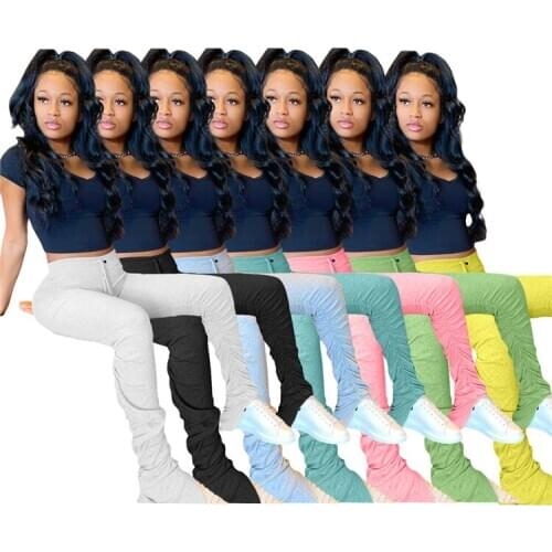 New Arrival 2020 new arrivals solid stacked pants legging women sweat pants with ruched sides